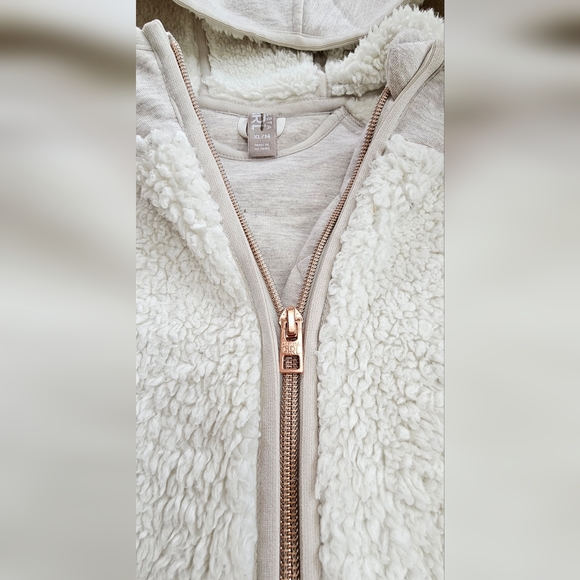 Athleta Girl Fleece Sherpa Full Zip Hoodie Jacket Oatmeal Heather size XL/14 - Picture 11 of 15